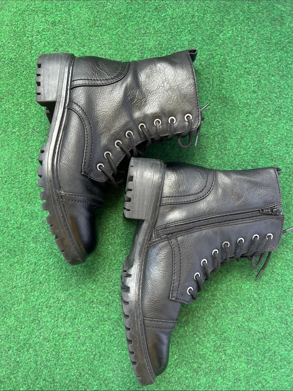 Universal Thread Black Lace-Up Combat Boots with Side Zipper